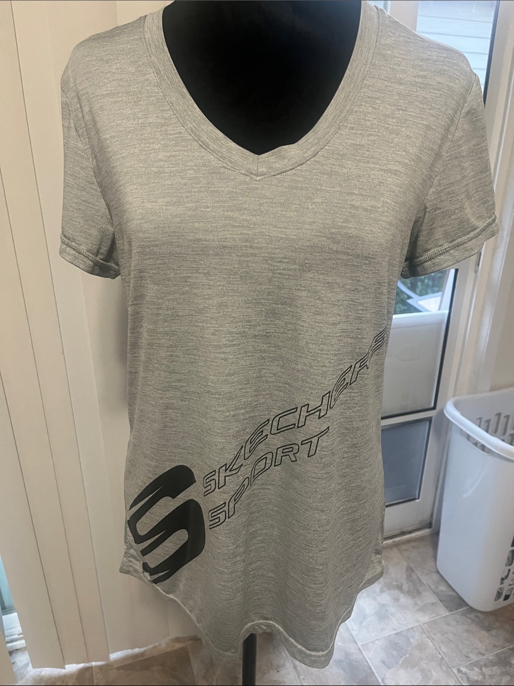 Skechers Light Gray V-Neck Sport Tee with Logo